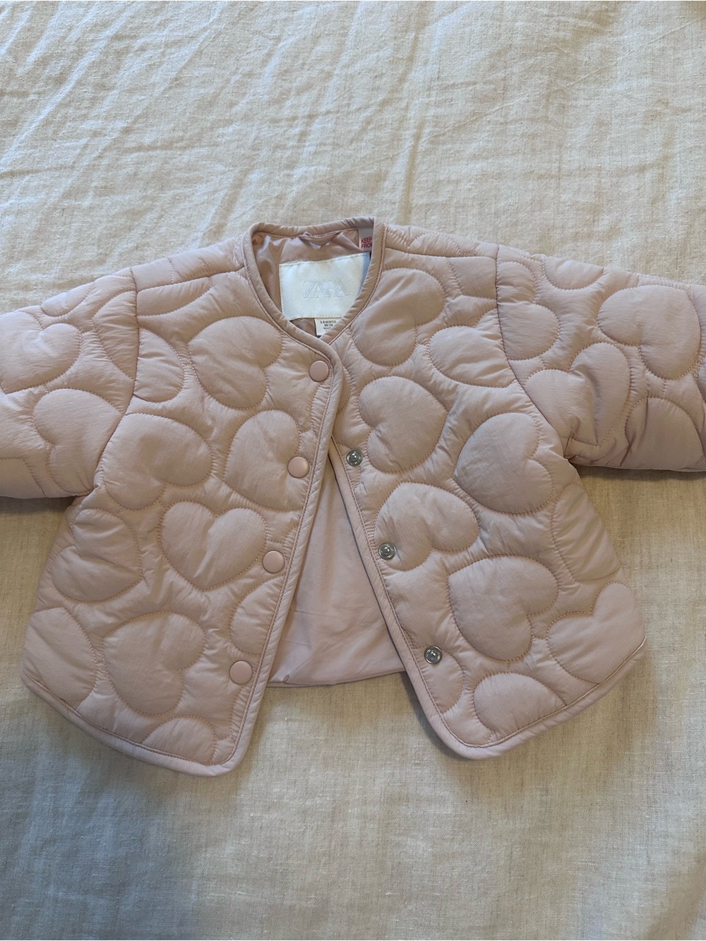 Zara Light Pink Quilted Heart Puffer Jacket